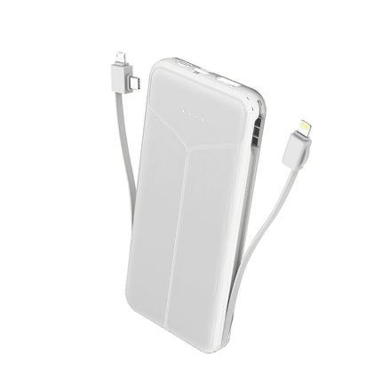 10000mAh Power Bank Portable Charger With US Plug 2 Built-in Cables External Battery Pack With 4 Ouputs 3 Inputs Fit For IOS Phone 14 Android And More