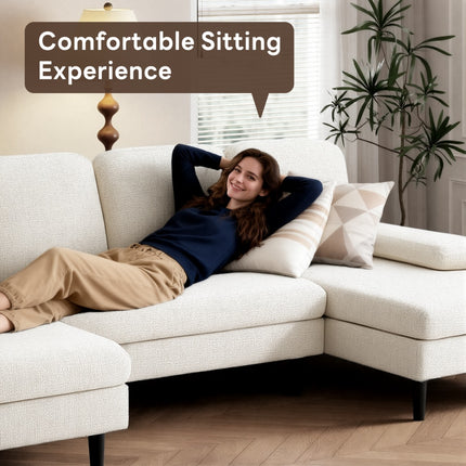 U-shaped Combination Sofa, Double Lounge Chair, Chenille Fabric 4-seat Living Room Furniture