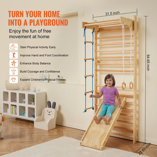Swedish Ladder Wall Gym 5 In 1 Wooden Indoor Playground Climbing Toys