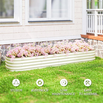 Galvanized Raised Garden Bed Kit, Metal Planter Box With Safety Edging, Cream