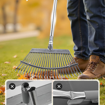 Leaf Rake Steel Garden Rake 25-Tine 36.4-72.8 Inch Adjustable Long Handle