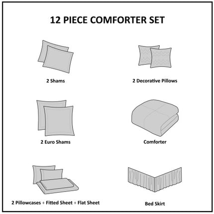 12 Piece Comforter Set With Cotton Bed Sheets Blue Cal King
