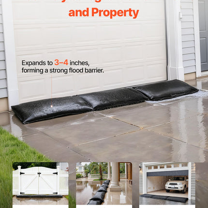 Flood Barrier, 6 Pack, 2.7 X 1.4 Ft Flood Bags Activated By Water, Reusable Water Absorbent Barrier, Sandless Sandbags Blockage, Flooding Prevention Bags For Home, Doorways, Basement, Garage