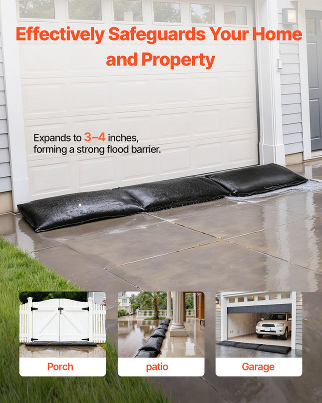 Flood Barrier, 6 Pack, 2.7 X 1.4 Ft Flood Bags Activated By Water, Reusable Water Absorbent Barrier, Sandless Sandbags Blockage, Flooding Prevention Bags For Home, Doorways, Basement, Garage