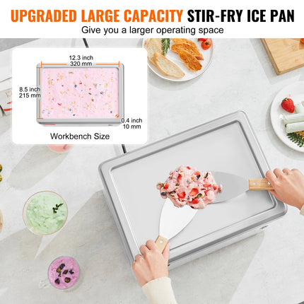 Fried Ice Cream Roll Machine, 19.3" X 14.9" Stir-Fried Ice Cream Pan, Stainless Steel Rolled Ice Cream Maker With Compressor And 2 Scrapers, For Making Ice Cream, Frozen Yogurt, Ice Cream Rolls