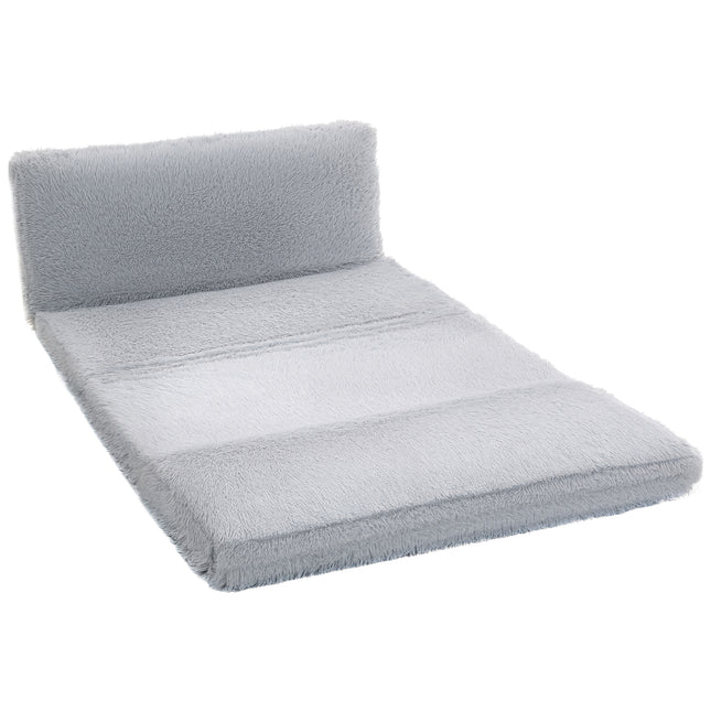 Bean Bag Floor Sofa Bed, Contemporary Plush Wide Folding Floor Mattress, Foam Filling Wall Couch Sleeper, Light Gray