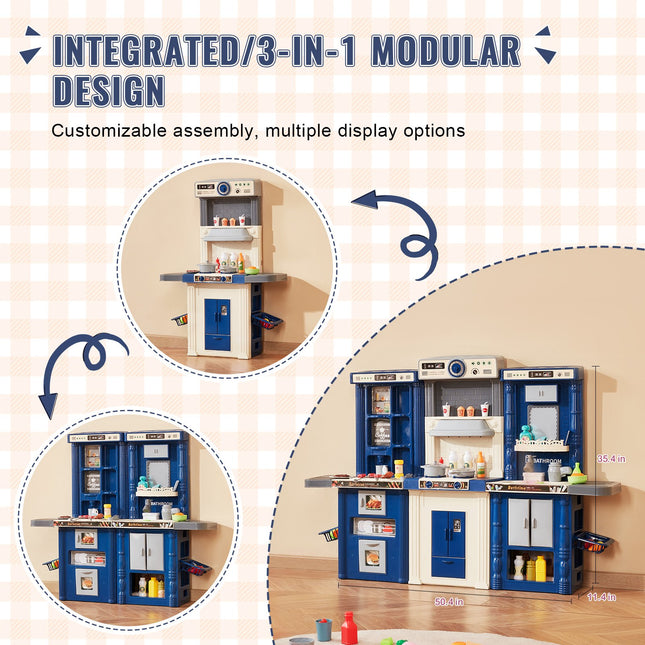 Christmas Gift VEVOR Kitchen Playset Kids Pretend Cooking Play Toy 74 Piece Accessories Blue