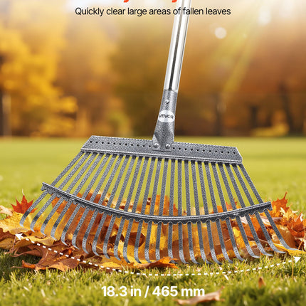 Leaf Rake Steel Garden Rake 25-Tine 36.4-72.8 Inch Adjustable Long Handle