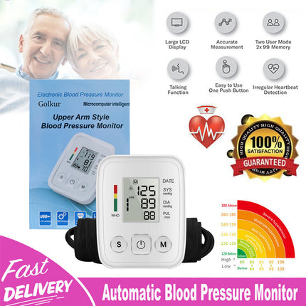 Digital Blood Pressure Monitor Automatic Cuff BP Heart Rate Machine Pulse Meter