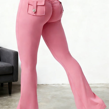 Yoga Fitness Flared Pants With Pockets Ins Fashion Slim High Waist Sports Trousers  Scrunch Butt Booty Workout Lifting Leggings
