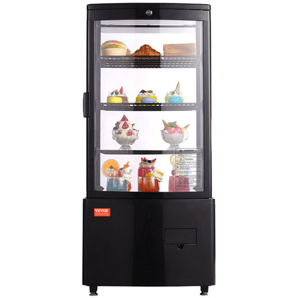 Refrigerated Display Case, 3 Cu.Ft./85L Countertop Pastry Display Case, 3-Tier Commercial Display Refrigerator With LED Lighting, TURBO Cooling, Frost-Free Air-Cooling, Locked Door For Bakery