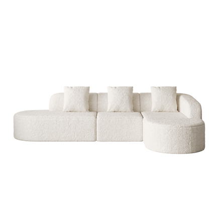 111.8-inch L-shaped Curved Modular Sofa, Modern Design Featuring Lychee-textured Long-pile Polyester Fabric, Curved Backrest With Three Pillows
