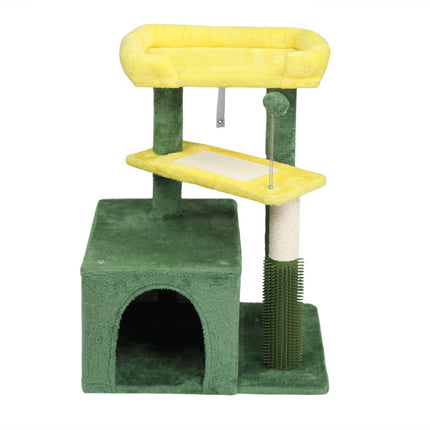 27.5in Cat Tree, Multi-level Cat Tower With Cat Scratching Post And Pad, Cozy Cat Condo, Padded Top Bed For Kittens And Indoor Cats, Yellow & Green