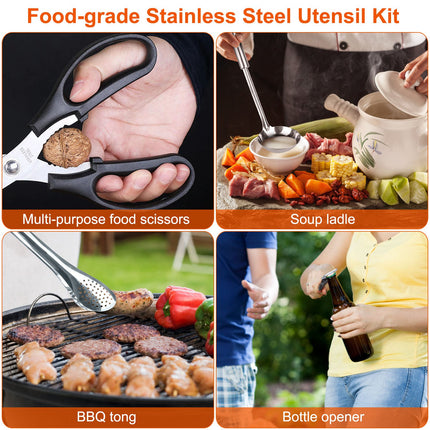 19Pcs Camping Cooking Utensil Kit Portable Picnic Cookware Outdoor Kitchen Equipment Gear Campfire Barbecue Appliances With Storage Bag