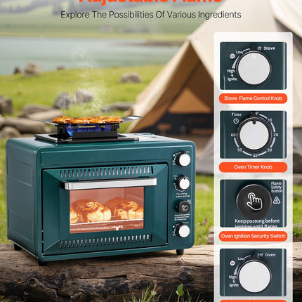 Outdoor Oven 2-in-1 Portable Gas Camping Stove Oven Combo Adjustable Fire