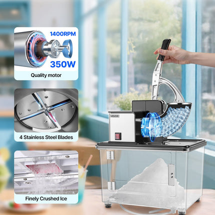 Commercial Ice Crusher 661LBS/H Electric Snow Cone Maker Shaved Ice Black