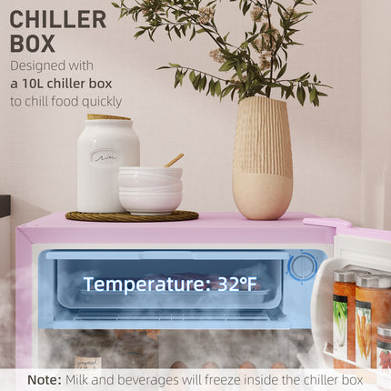 3.2 Cu.Ft Mini Fridge with Freezer, Single Door Compact Refrigerator with Adjustable Thermostat, Reversible Door, Pink