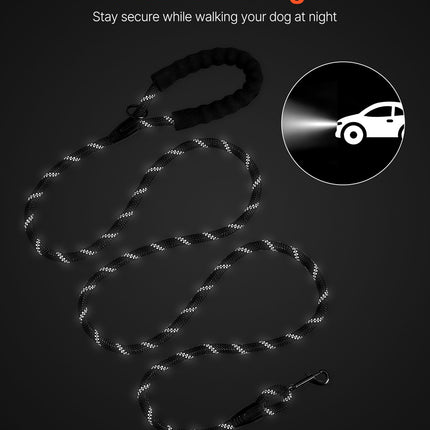 Rope Dog Leash, 6ft Heavy Duty Dog Leash With Comfortable Padded Handle, Strong Nylon Thick Leash With Reflective Threads, Dog Walking And Training Leash, For Medium Large Dogs (1/2 In, Black)