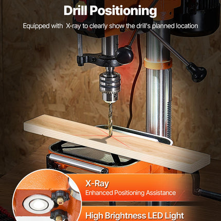 12 In Benchtop Drill Press, 5 Amp 120V, Variable Speed Cast Iron Bench Drill Press, 12 In Swing Distance 0-45° Tiltling Worktable With Laser Work Light, Tabletop Drilling Machine For Wood Metal