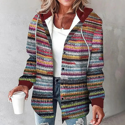 Plaid Hooded Jacket Fashion Casual Button Pocket Coat Autumn And Winter Women's Clothing