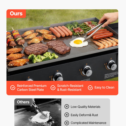 Gas Griddle, 4-Burner Flat Top Grill, 36 Inch Grill Plate Foldable Propane Griddle With Wheels, 60000 BTU Outdoor Flat Top Grills For Pan-Frying, Grilling, Stir-Frying, & BBQ, Pulse Ignition