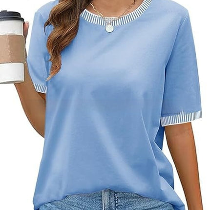 European And American Fashion Casual Multicolor Knitted Color Striped Short Sleeve