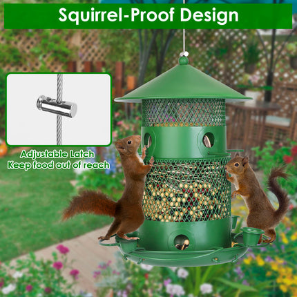 1Pc Wild Bird Feeder Squirrel-Proof Chew-Proof Metal Bird Seed Feeder Outdoor Hanging Bird Feeder With 360 Degree Circular Perches Water Cups For Yard Garden Patio Spring Summer