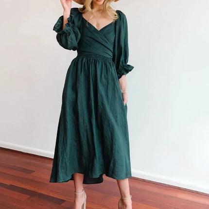 Women's Clothing V-neck Half Sleeves Front And Back Wearable Type Dress
