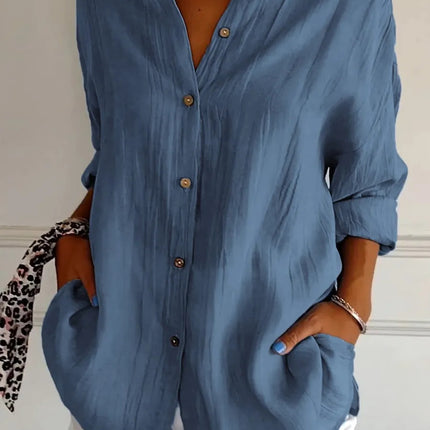 Lapel Long Sleeve Shirt Women's Single-breasted Pleated Shirt Tops Clothing
