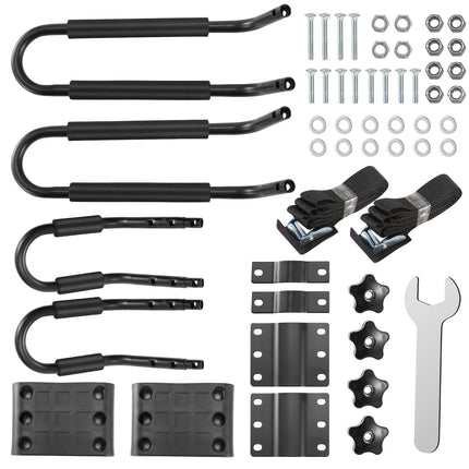 1 Pair Universal J-Bar Kayak Carrier 220LBS Load Heavy Duty Canoe Car Top Mount Carrier Roof Rack With 2Pcs Tie Down Straps