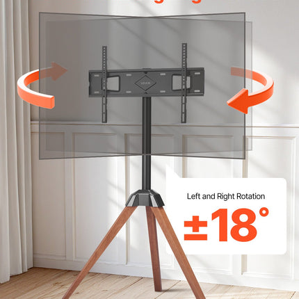 Tripod Easel TV Stand, For 40-65 Inch Flat Screen/Curved TVs Up To 99 Lbs, 18° Left-Right Rotation Portable TV Stand With Oak Wood Legs, For Bedroom, Living Room, Studio, MAX VESA 600 X 400 Mm