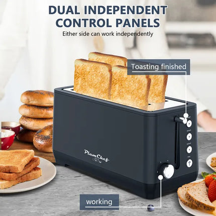 4-Slice Toaster, Extra Wide Long Slot Toaster, 6 Browning Settings, Bagel/Defrost/Reheat Functions, Removable Crumb Tray, Stainless Steel Housing, Matte Black