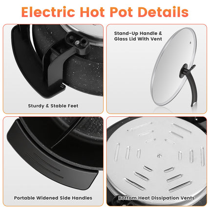6L Electric Hot Pot With Divider 1100W Dual-Flavor Pot Shabu Shabu Pot Non-Stick With 5-Temp Control For Shabu Shabu Fondue Perfect For Family Gatherings & Parties