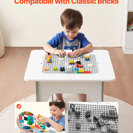 4 In 1 Kid Activity Table And 2 Chairs Set, Graffiti & Building Blocks Double-Sided Tabletop, Toddler Play Table With Storage For Kids 3+ Years, Large Storage Space, Gift For Boys & Girls, White