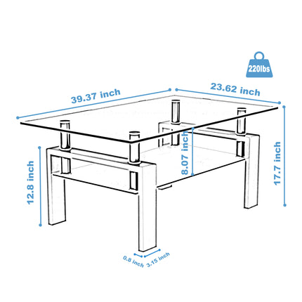 Rectangle Black Glass Coffee Table Modern Side Center Tables For Living Room