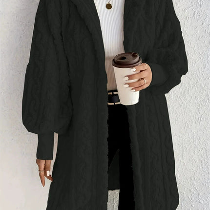Hooded Double-sided Plush Cuff Thread Long Coat