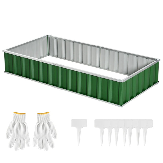 Raised Garden Bed, Galvanized Metal Planter Box For Vegetables Flowers Herbs, Green