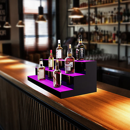 LED Lighted Liquor Bottle Display, 3 Tiers 40 Inches, Illuminated Home Bar Shelf With RF Remote & App Control 7 Static Colors 1-4 H Timing, Acrylic Drinks Lighting Shelf For Holding 30 Bottles