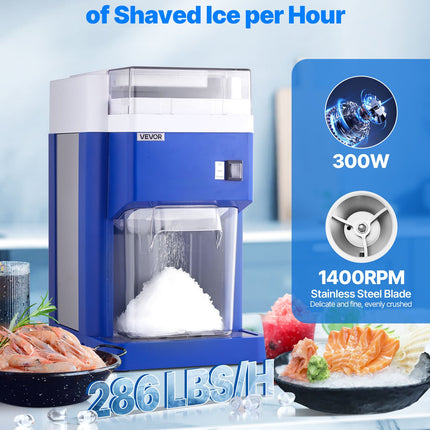 Commercial Ice Shaver Machine, 1.91QT /1.8L Large Electric Snow Cone Machine, Fine & Fluffy With 300W Motor, Stainless Steel Blades, Shaved Ice Maker For Dessert Shop Home Party Restaurant, Blue