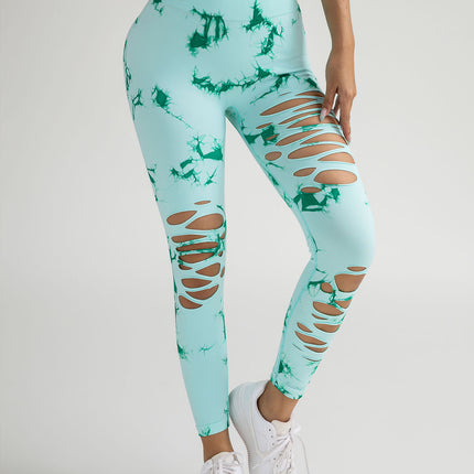 New Style Women's High-Waisted Yoga Leggings With Hollow-Out & Tie-Dye Design