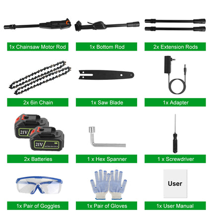 1Set 6in Cordless Pole Saw 7.4FT Maximum Extendable Length 35FT Per Second Speed Electric Pole Chainsaw 2Pcs 3.0Ah Batteries And Charger Included For Pruning Trimming Fedex Shipping