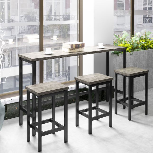 TOPMAx Counter Height Extra Long Dining Table Set With 3 Stools Pub Kitchen Set Side Table With Footrest  Gray