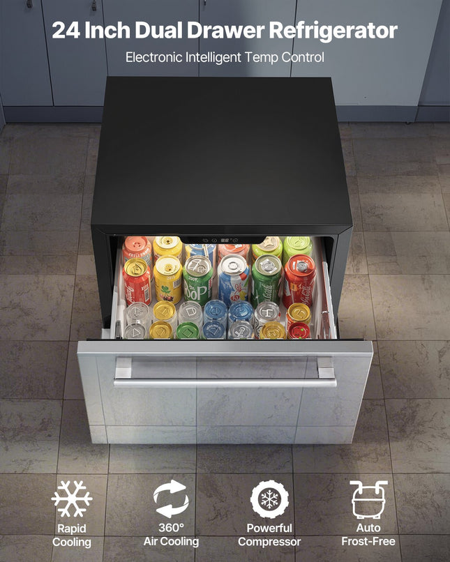 24 Inches Drawer Refrigerator Stainless Steel Dual Drawer Fridge For Home