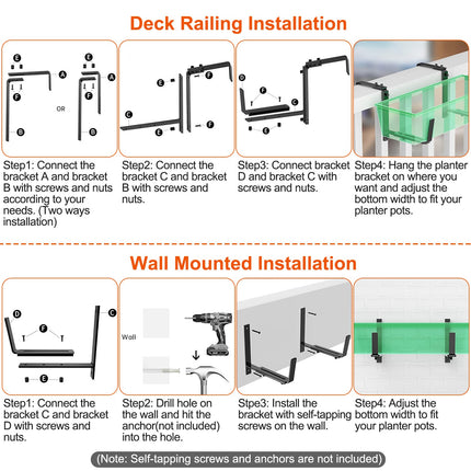 4Pcs Per Set Adjustable Planter Box Brackets Flower Box Holders Window Boxes Planters Hooks No Drill Railing Planter Mounts For Windowsills Garden Fences Balcony