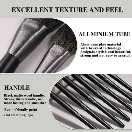 High-quality Makeup Brushes With Wooden Handles, Premium Natural 10pcs Makeup Brushes.
