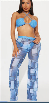 Abigale 3 Piece Bikini Pants Set - Denim