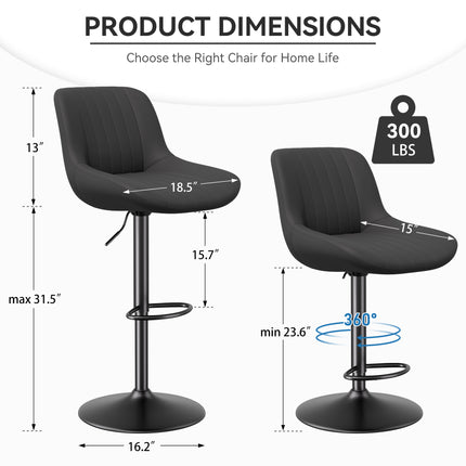 Bar Stools, Adjustable Modern Swivel Bar Stools With Backs, Counter Height Performance Fabric Island Chairs For Home Kitchen