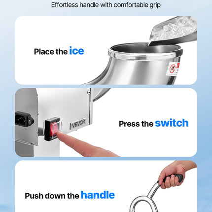 Commercial Ice Crusher 440LBS/H Electric Snow Cone Maker Shaved Ice Silver