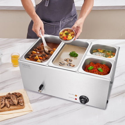 Commercial Electric Food Warmer 4-Pan Countertop Buffet 16.4QT Bain Marie
