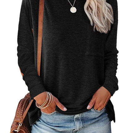 Pocket Split Long-sleeved Casual Bottoming T-shirt